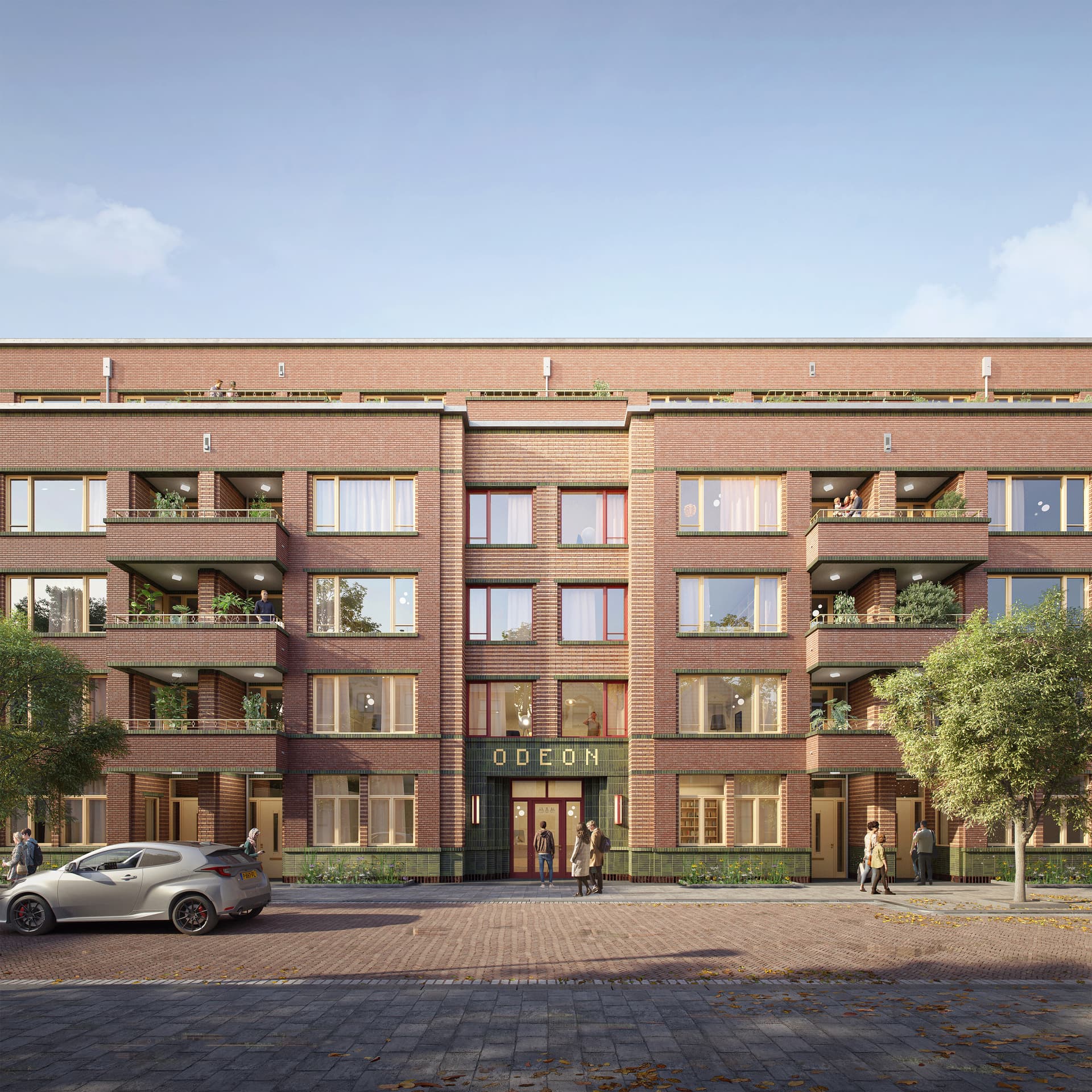 Hoofdentree van het woongebouw Het Nieuwe Odeon